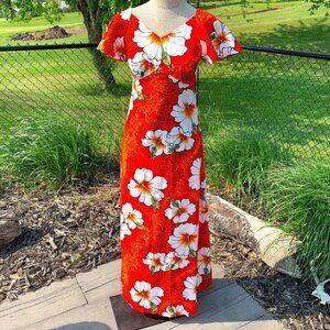 Vintage 60s Pomare Hawaiian Babydoll Empire Waist Maxi Dress